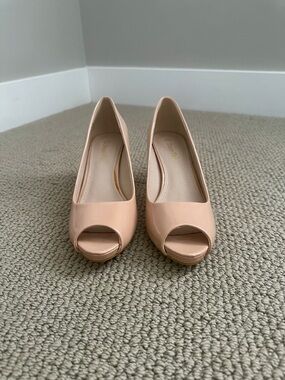 Dream Pairs Nude Patent Peep-Toe Heels